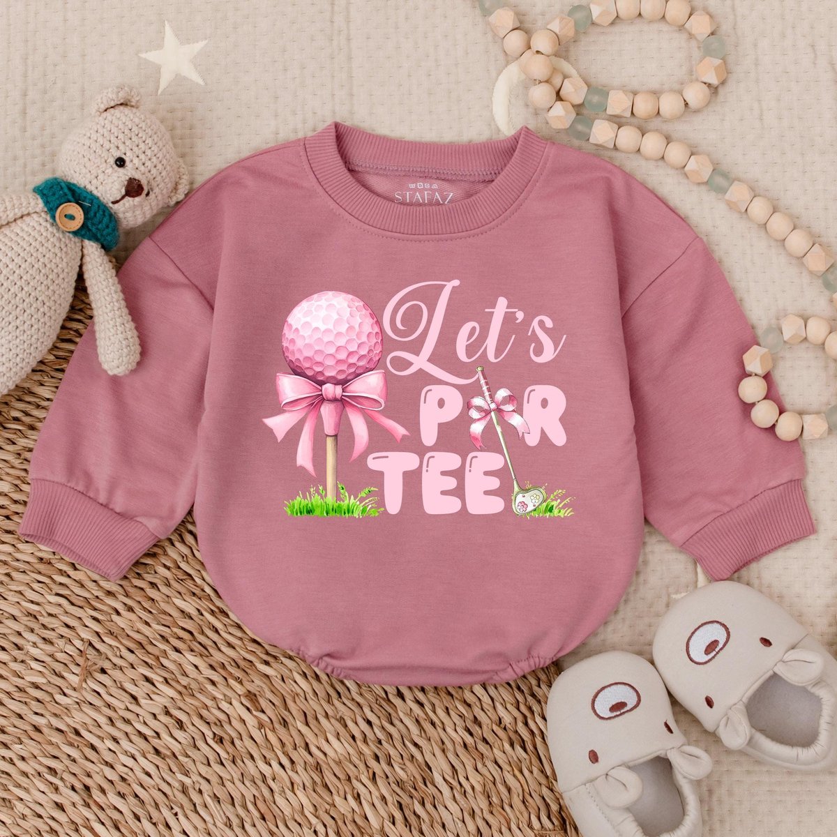 Let's Par Tee Bubble Romper for Girls Golf Shirt Toddler Golf Outfit Cute Pink Golf Cart Tee Adorab