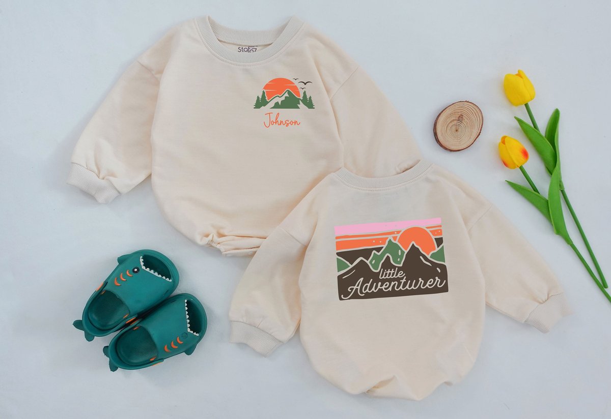 Little Adventurer Baby Romper Cute Mountains Romper Summer Baby Outfit Retro Romper Baby Shower Gift 154