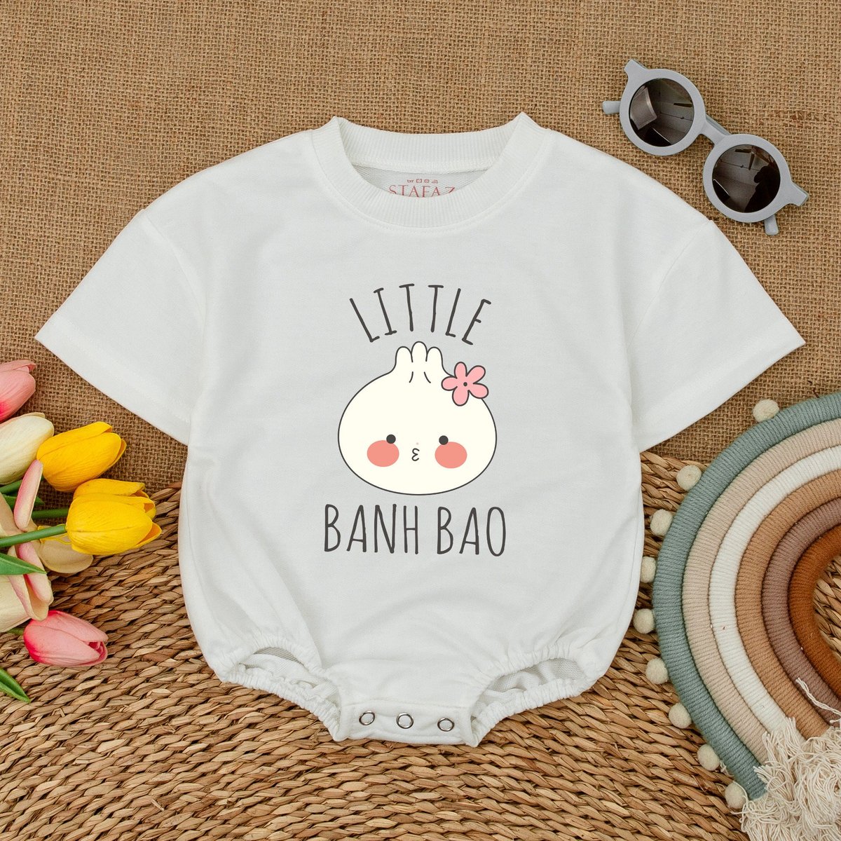 Little Banh Bao Baby Bodysuit Little Dumpling Romper Cute Bao Romper Cute Dimsum Baby Outfit Minimal 174