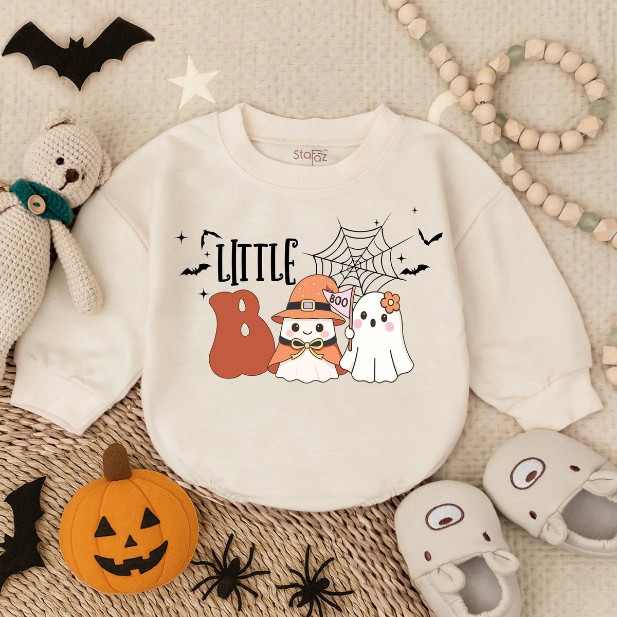 Little Boo First Halloween Bubble Romper Spooky Cute Baby Outfit Infant Fall Bodysuit Baby Ghost Cos