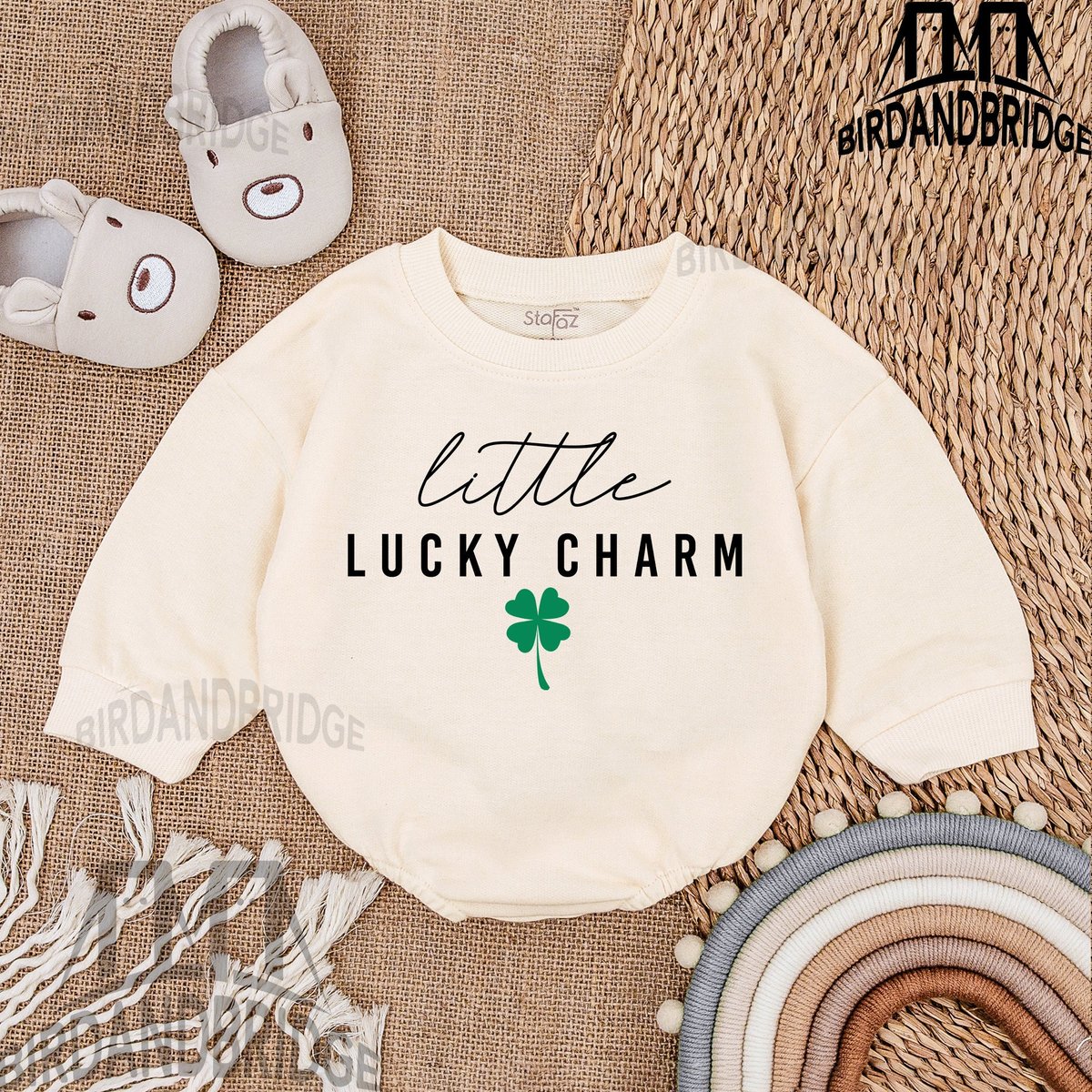 Little Charm Baby Romper  St Patrick's Day Bodysuit  Natural Irish Baby Outfit  Light Mauve Baby 164