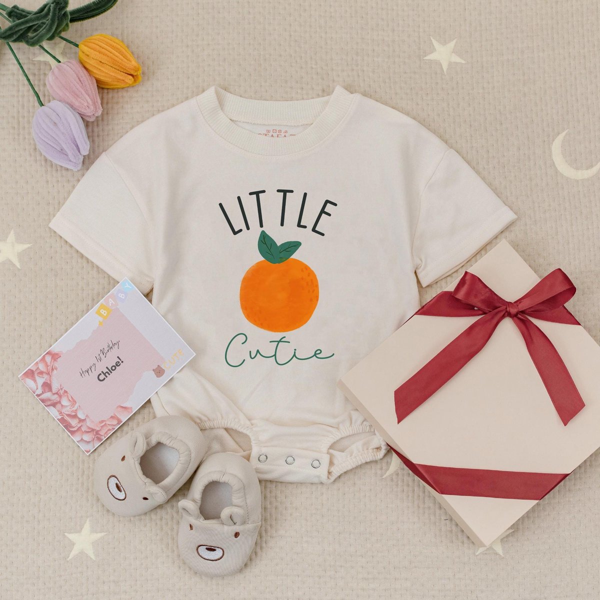 Little Cutie Baby Romper Little Cutie Baby Shower Orange Baby Outfit Baby Shower Gift Newborn Outfit