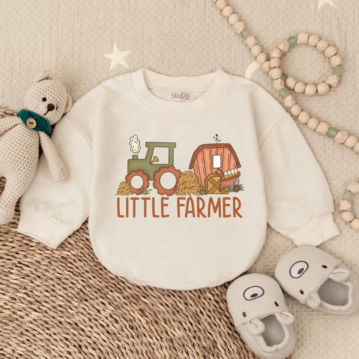 Little Farmer Boy Bubble Romper Baby Farm Outfit for Boys Toddler Farm Lover Clothes Baby Coming Hom