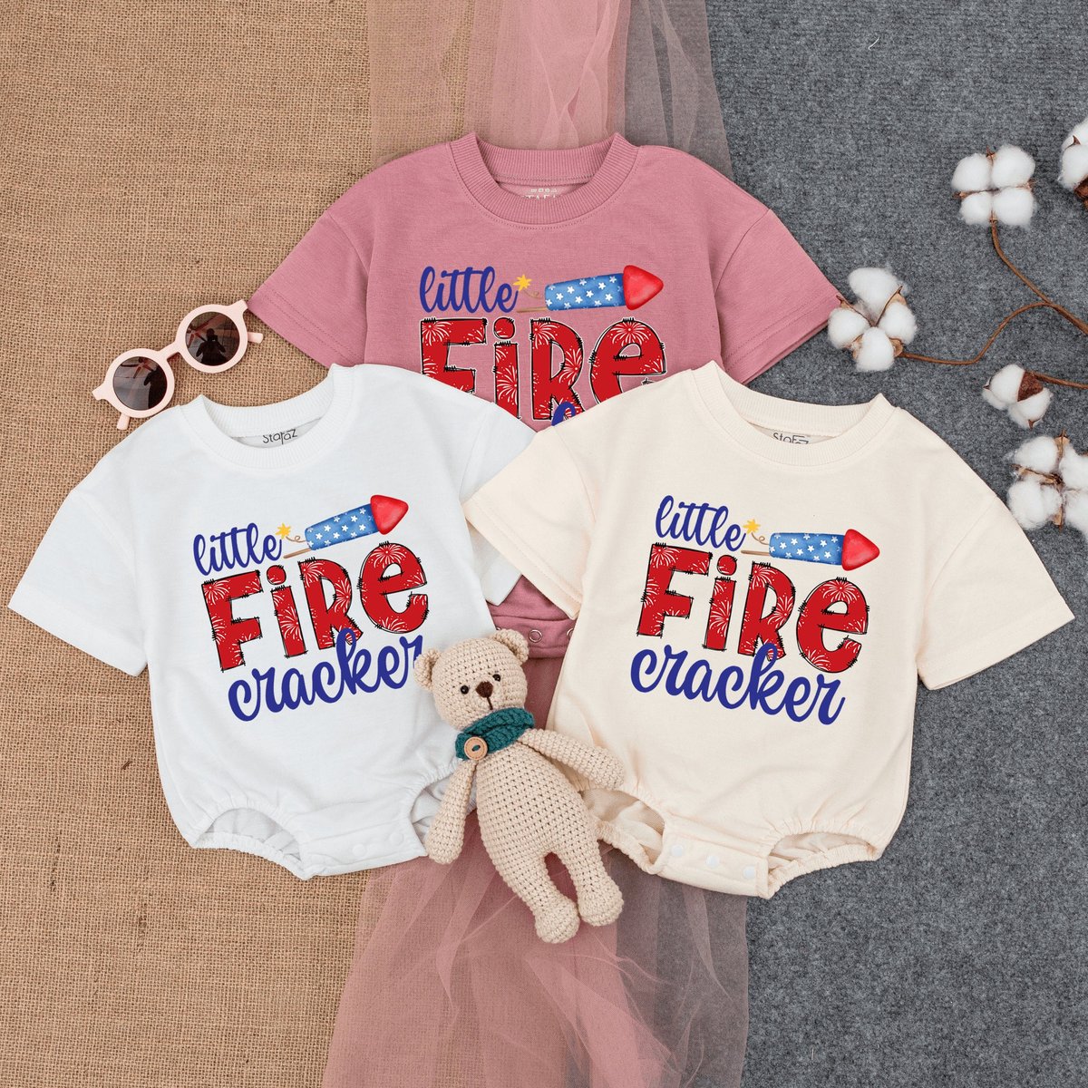 Little Firecracker Romper Short  Sleeve Cute Fourth of July Baby 4th of July Baby Bodysuit Summer P 170