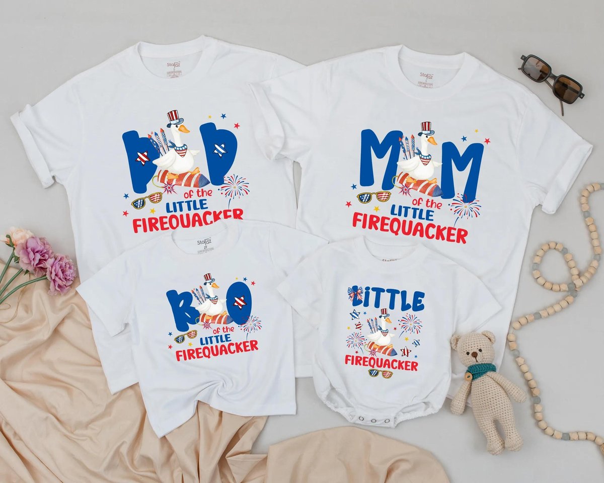Little Firequacker Duck Matching Family Shirts Funny 4th of July Outfits Patriotic Duck Family Tees 430