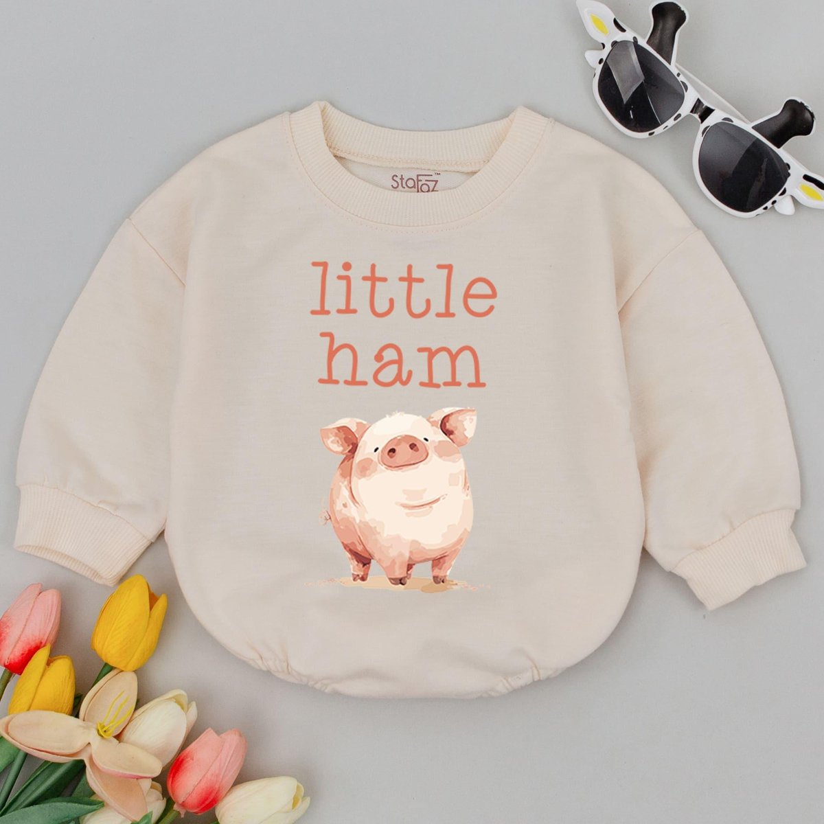 Little Ham Baby Romper Funny Baby Clothes Baby Shower Pregnancy Reveal Pig Baby Outfit Farm Animal L 179