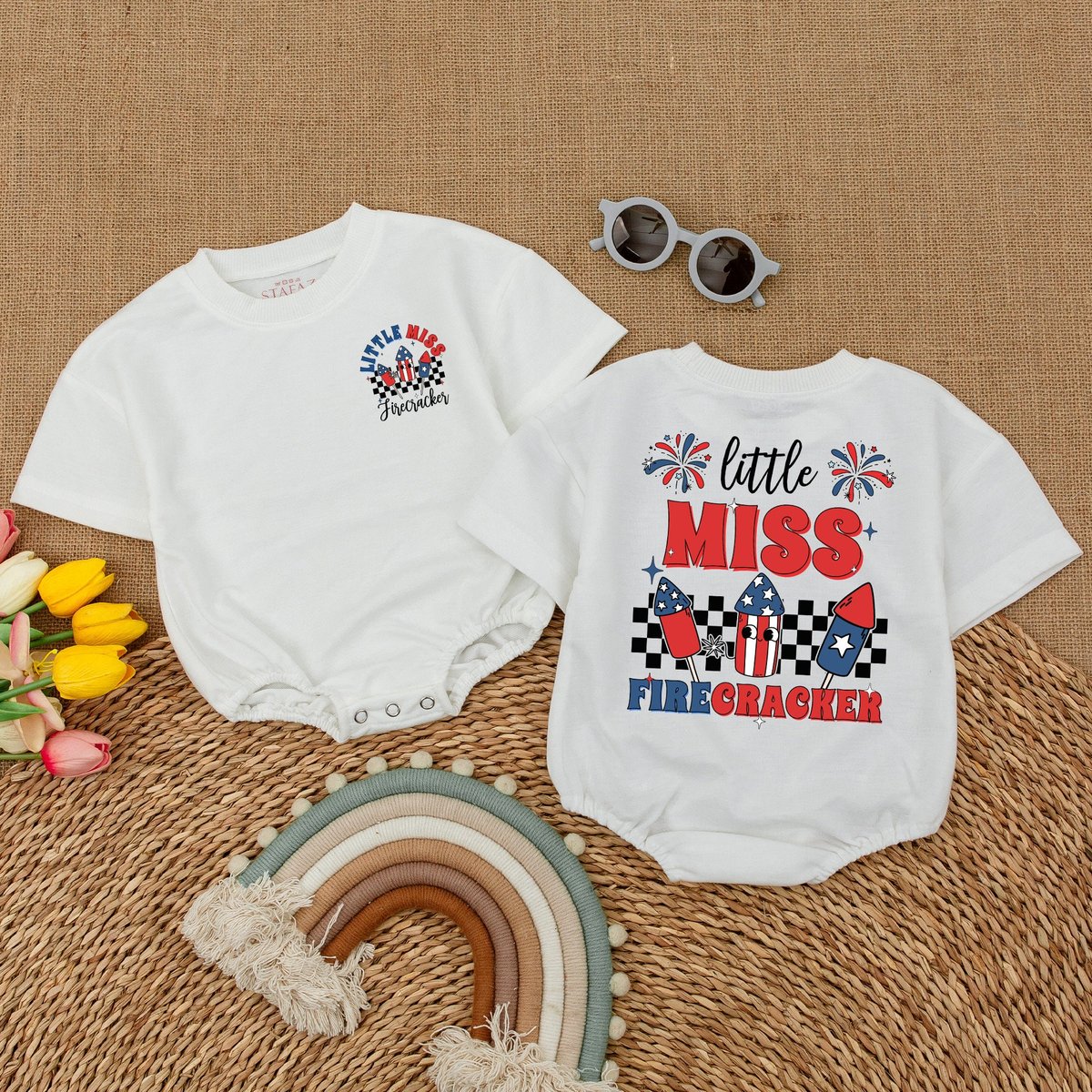 Little Miss Firecracker Baby Bodysuit American Baby Girl Romper Groovy 4th of July Clothes Independe 173
