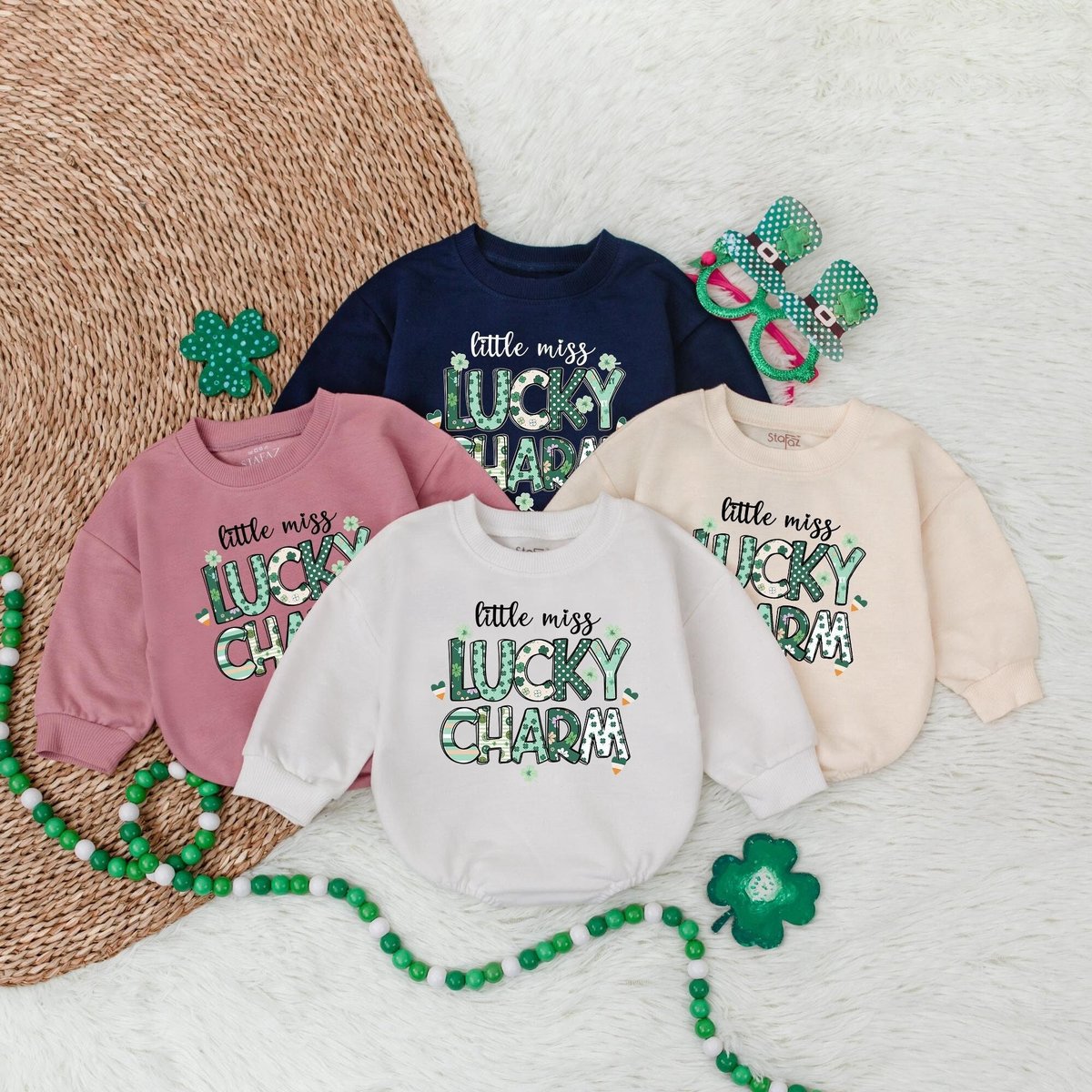 Little Miss Lucky Charm Baby Bodysuit Lucky Babe St. Patrick's Day Bubble Romper St. Patrick's Day 183