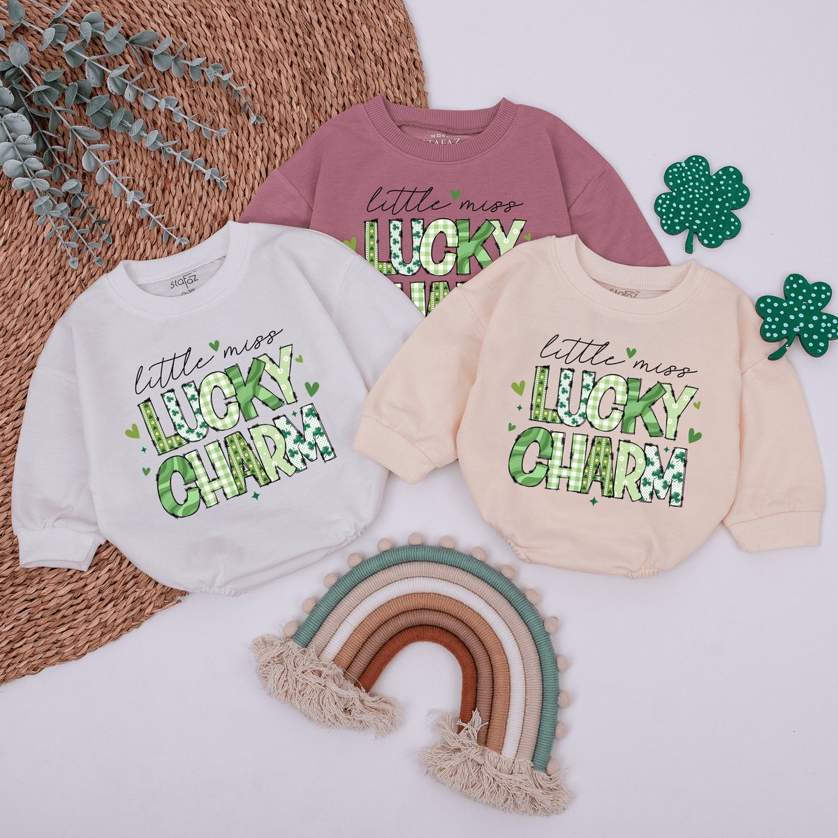 Little Miss Lucky Charm Baby Romper St. Patrick's Day Girls Bodysuit Pregnancy Announcement Gift St 166