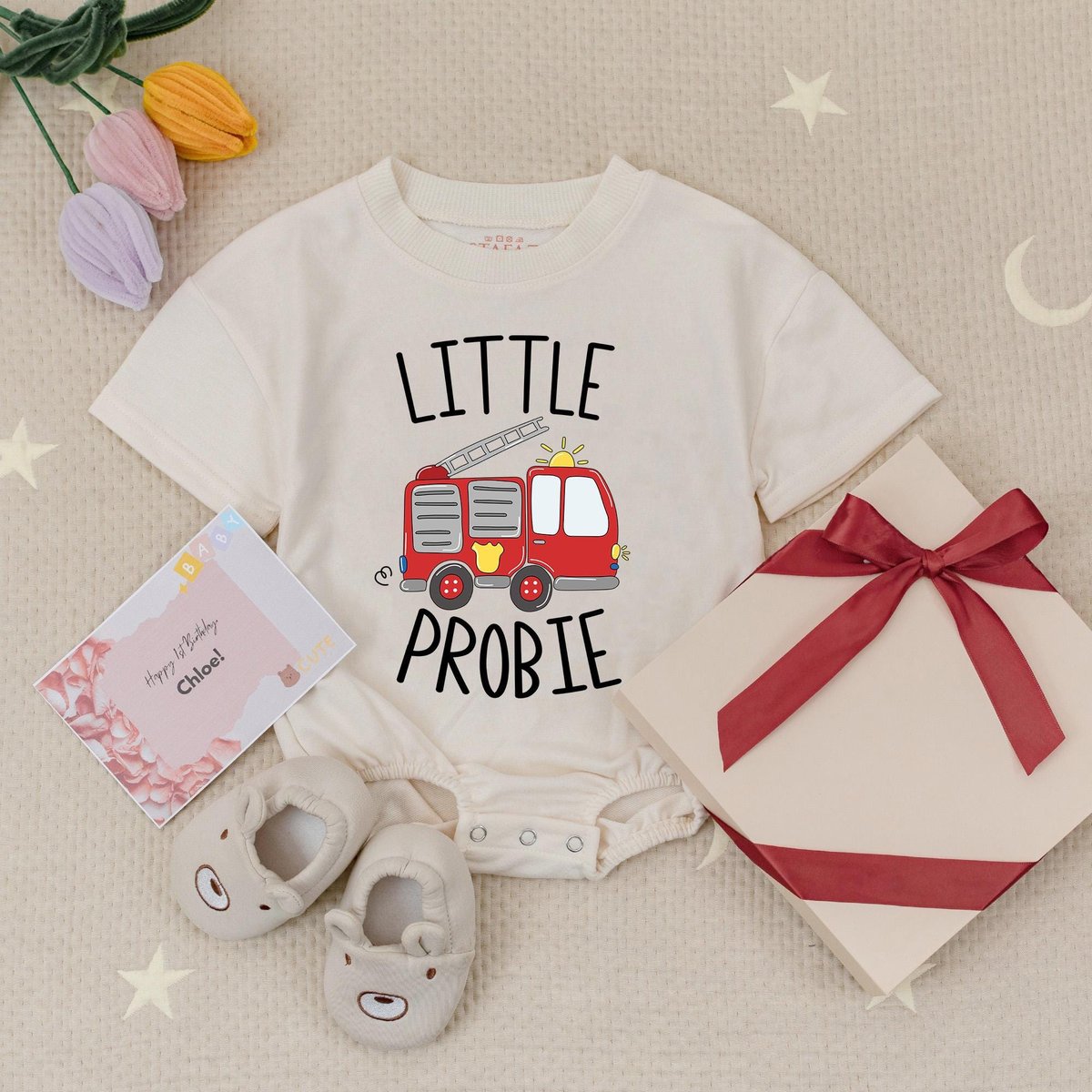 Little Probie Baby Romper Firefighter Baby Bodysuit Truck Baby Romper Firetruck Babysuit Fireman Bab