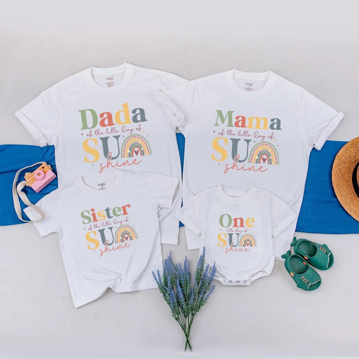 Little Ray of Sunshine Family Matching 1st Birthday Shirts Boho Sun and Rainbow First Birthday Outfi 432
