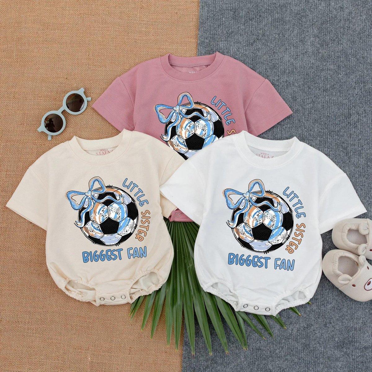 Little Sister Biggest Fan Soccer Romper Short Sleeve Baby Girl Outfit Toddler Sports Bodysuit Infant 434