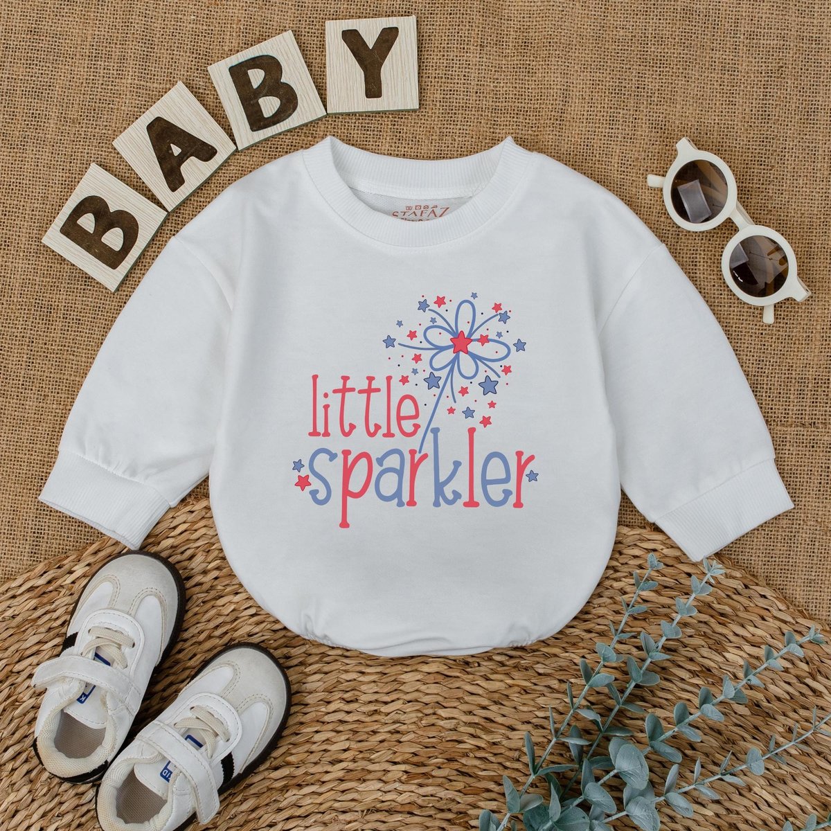 Little Sparkler Baby Romper Little Firecracker Bodysuit 4th of July Clothes Patriotic Outfit Newborn 171
