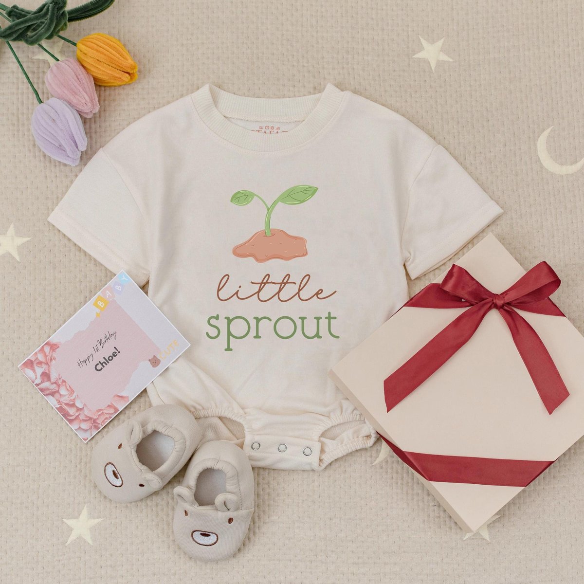 Little Sprout Baby Romper Little Sprout Infant Bodysuit Retro Little Plant Bodysuit Tree Baby Romper
