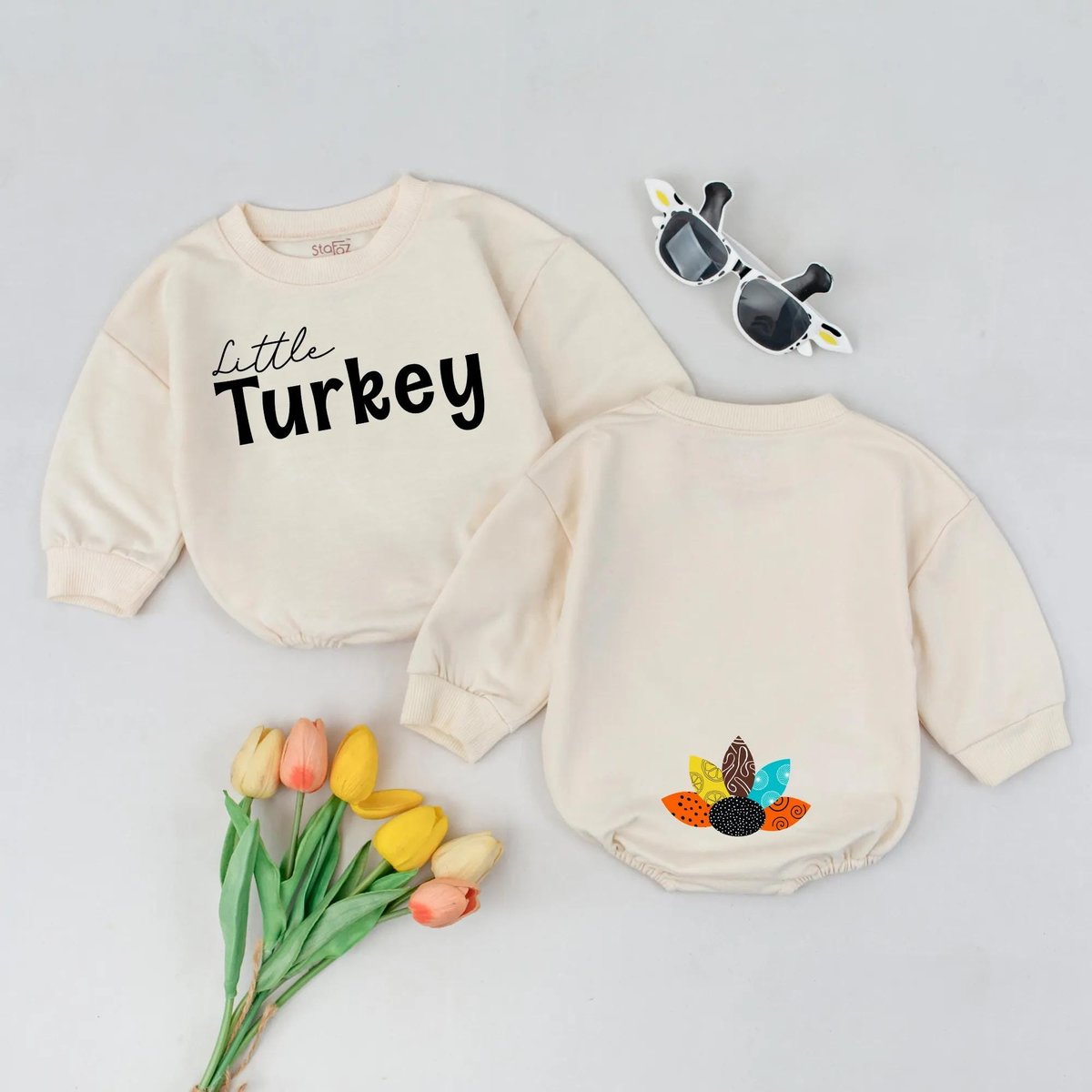 Little Turkey Baby Bubble Romper Cute First Thanksgiving Baby Outfit Holiday Turkey Bodysuit Fall Ba 435