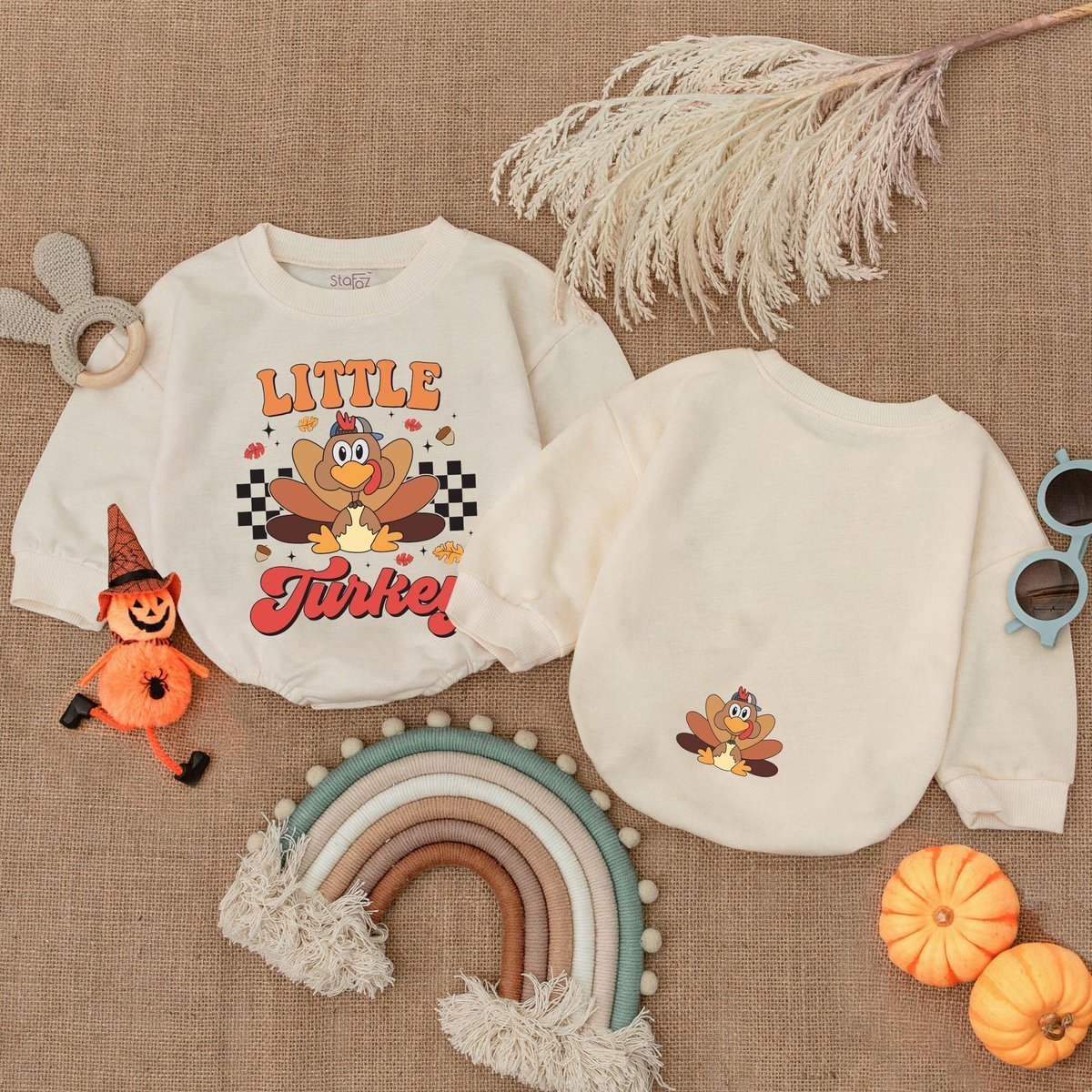 Little Turkey Bubble Romper Thanksgiving Baby Outfit Pumpkin Bubble Romper Fall Baby Outfit Autumn B 177