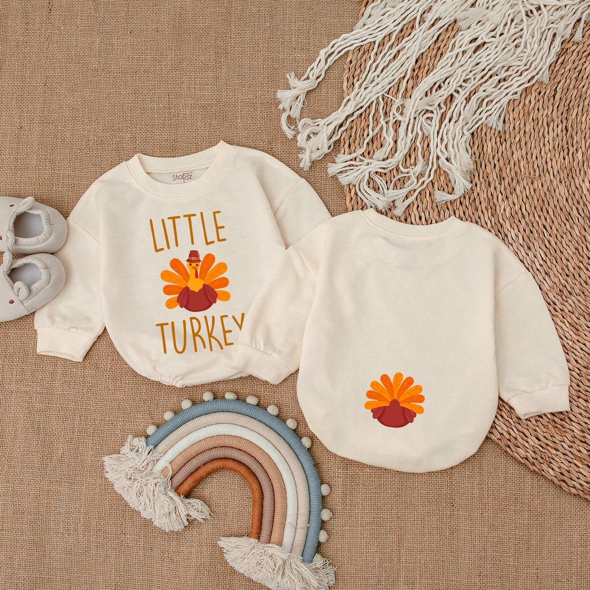 Little Turkey Romper  Thanksgiving Infant Outfit Thanksgiving Gender Reveal Fall baby Shower Fir