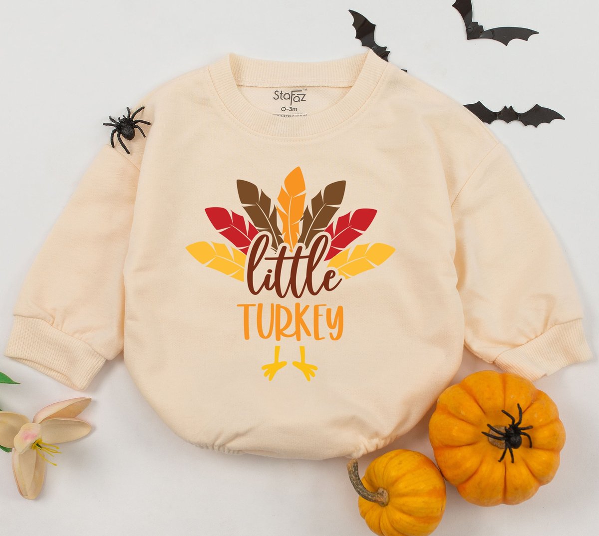 Little Turkey Thanksgiving Baby Romper Baby Outfit for Boy or Girl Long Sleeve Infant Bodysuit Fall 154