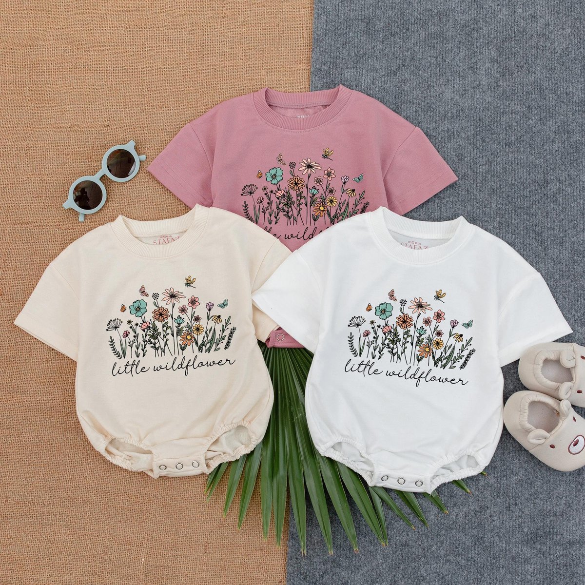 Little Wildflower Baby T shirt Bubble Romper Flower Baby Outfit Boho Girl Clothes Girl Outfit Boho B 188