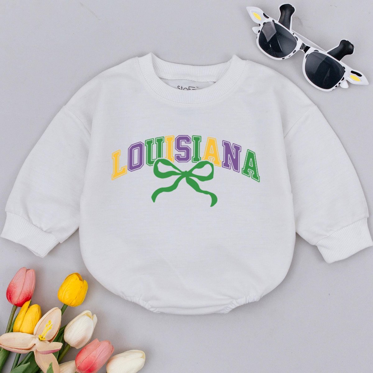Louisiana Retro Mardi Gras Baby Romper Baby Announcement Clothes Baby Carnival Outfit 1st Mardi Gras 184
