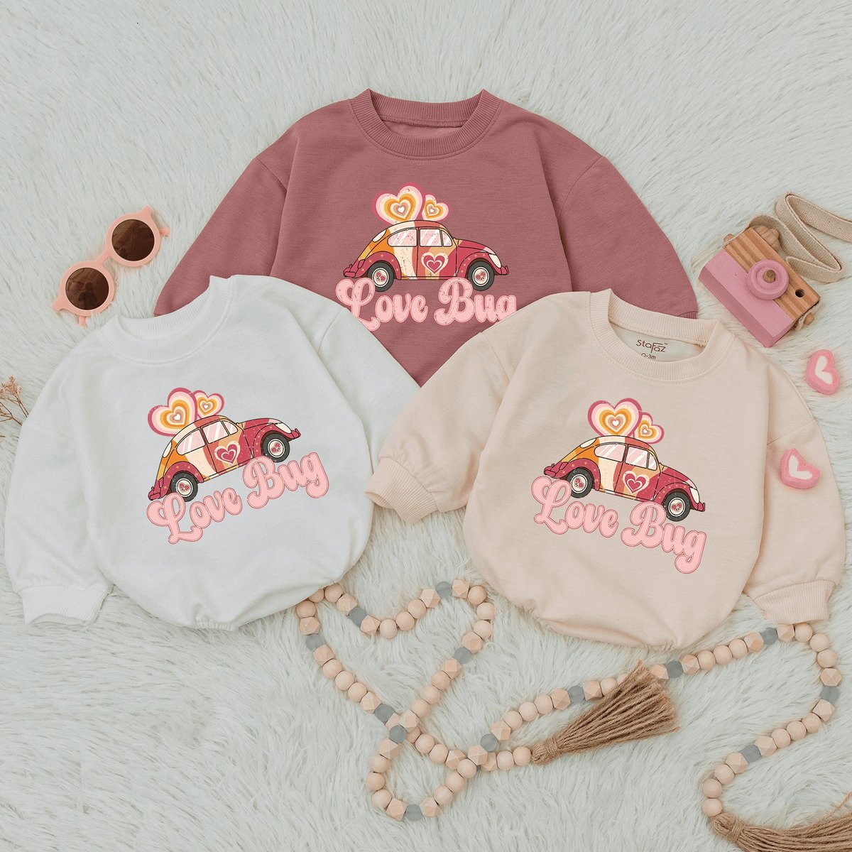 Love Bug valentine Baby Romper Retro Valentine Baby First valentine Baby shower gift Bubble Romper B 164
