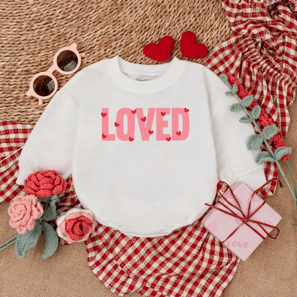 Loved Valentine Baby Romper Funny Valentines Day Bodysuit Valentine Bubble Romper First Valentines D 182