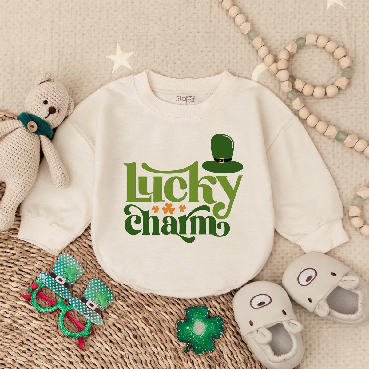 Lucky Charm Baby Romper Lucky Vibes Bodysuit Baby Patrick's Day Outfit First St Patrick's Day Gift