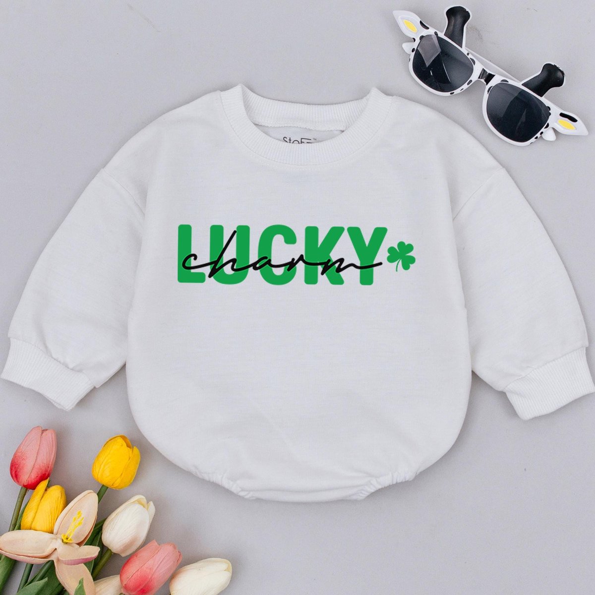 Lucky Charm Baby Romper Shamrock Baby Bodysuit Baby Shamrock Outfit St Patricks Baby Clothes St Padd 184