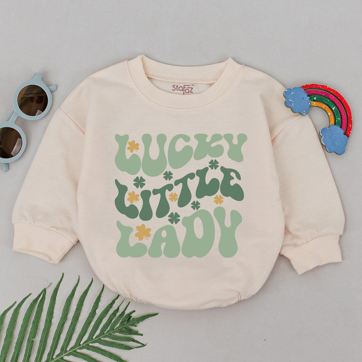 Lucky Little Lady Baby Romper First Patrick's Day Shamrock Romper Natural Baby Shower Gift 1st Patr