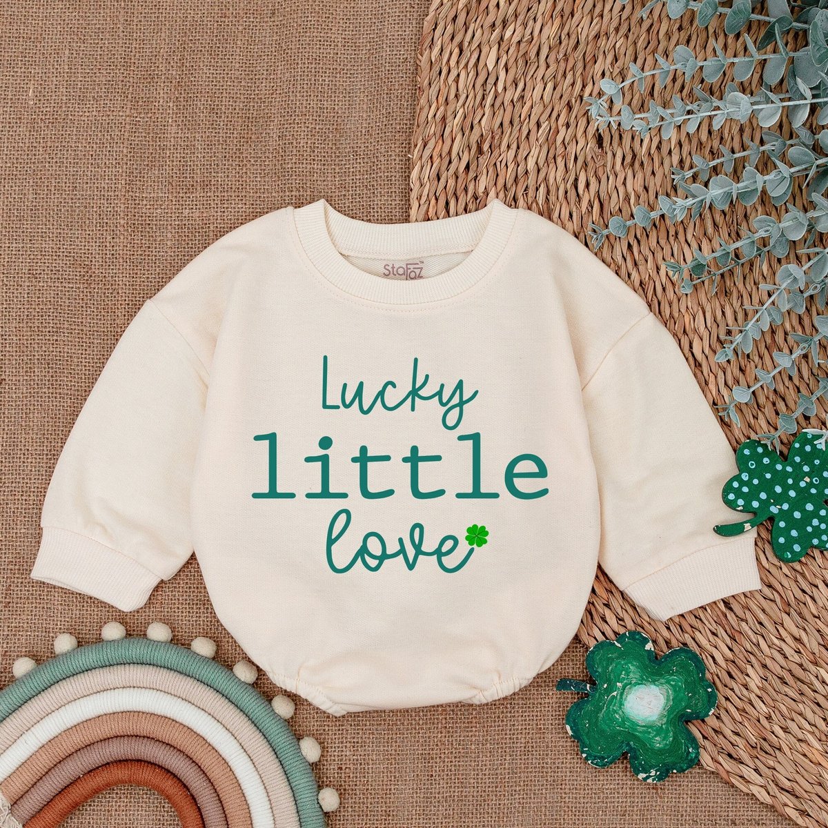 Lucky Little Love Baby Romper  St Patrick's Day Bodysuit Natural Irish Baby Outfit Light Mauve Ba