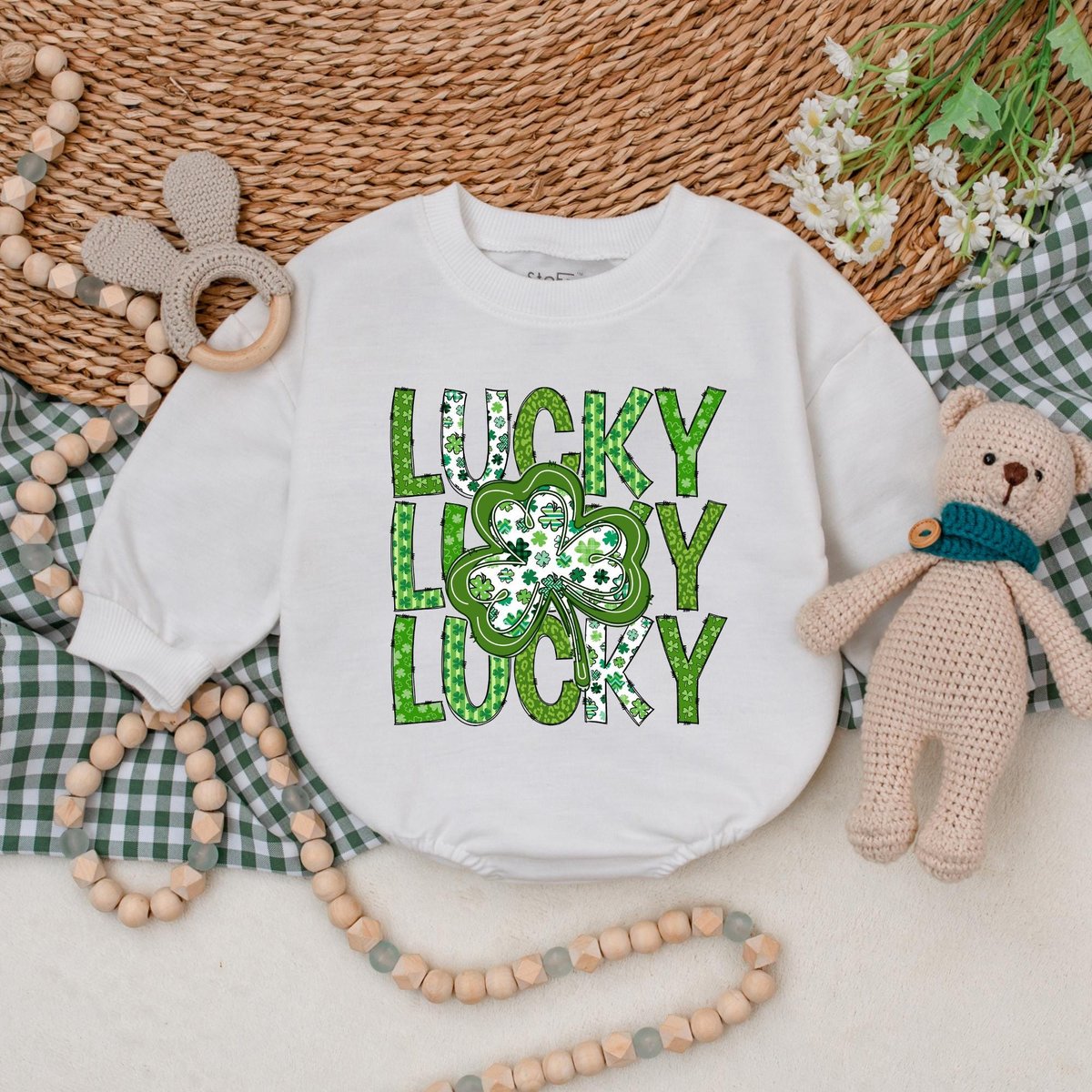 Lucky St Patrick's Day Baby Romper Lucky Vibes Bodysuit Baby Patrick's Day Outfit First St Patrick 188