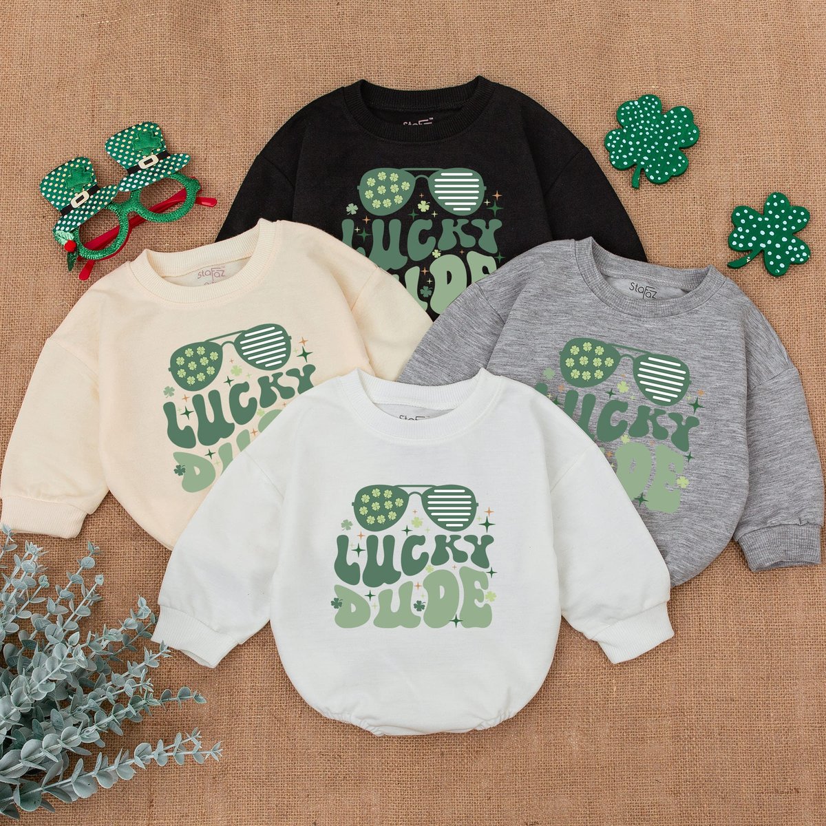 Luky Dude Shamrock Baby Romper Clover Patrick Baby Bodysuit Newborn Saint Patrick's Day Clover St P 163