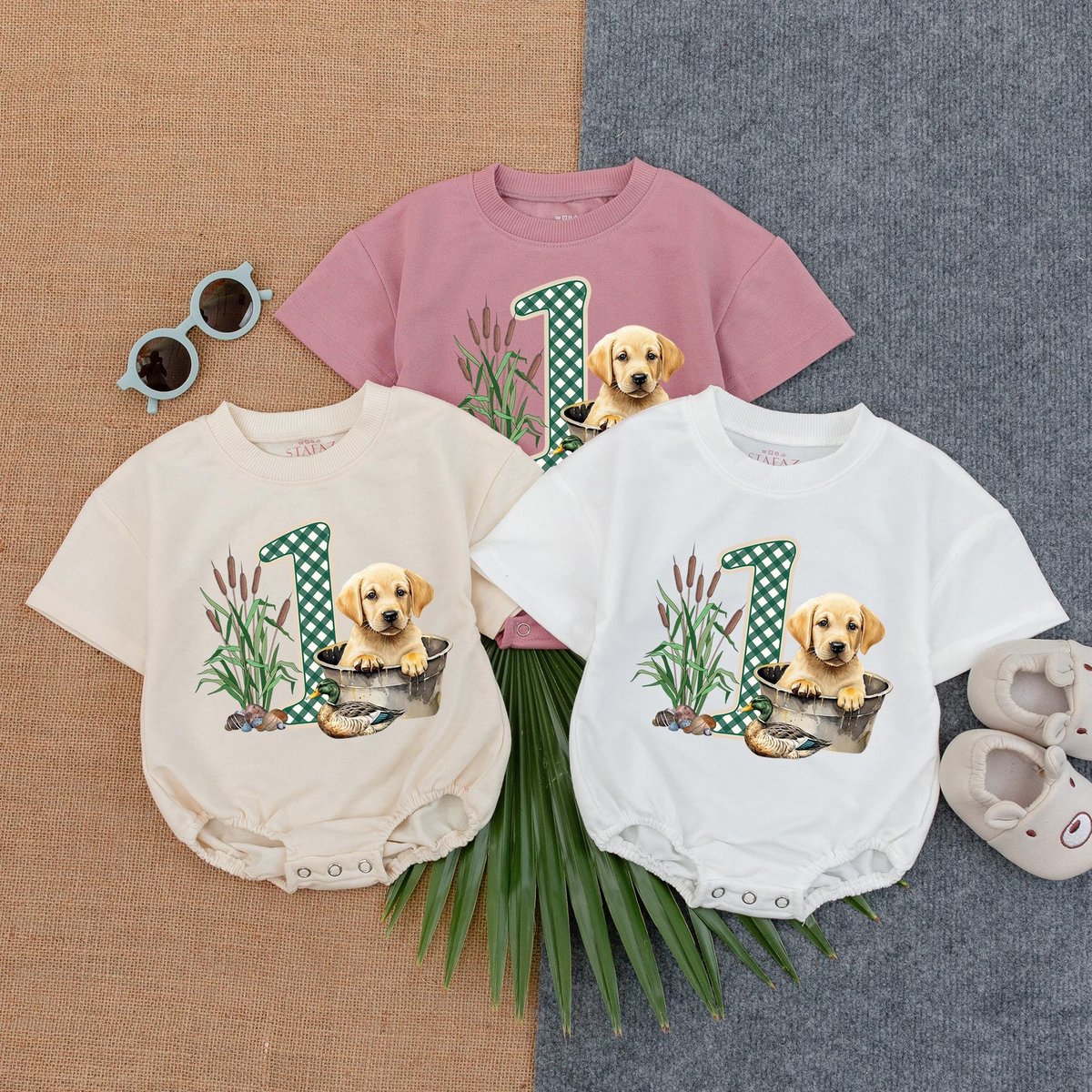 Mallard Duck and Lag Dog Baby Romper Hunting Lucky Duck Baby Clothes First Birthday Baby Outfit Mall 186