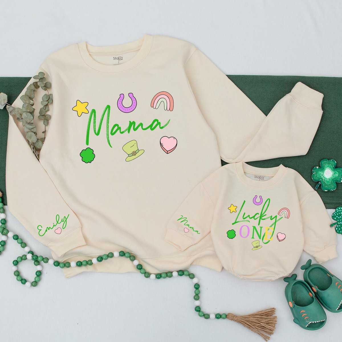 Mama And Lucky One Birthday Sweatshirt 1st Birthday Outfit Patricks Day Birthday Shirt Matching Momm 166