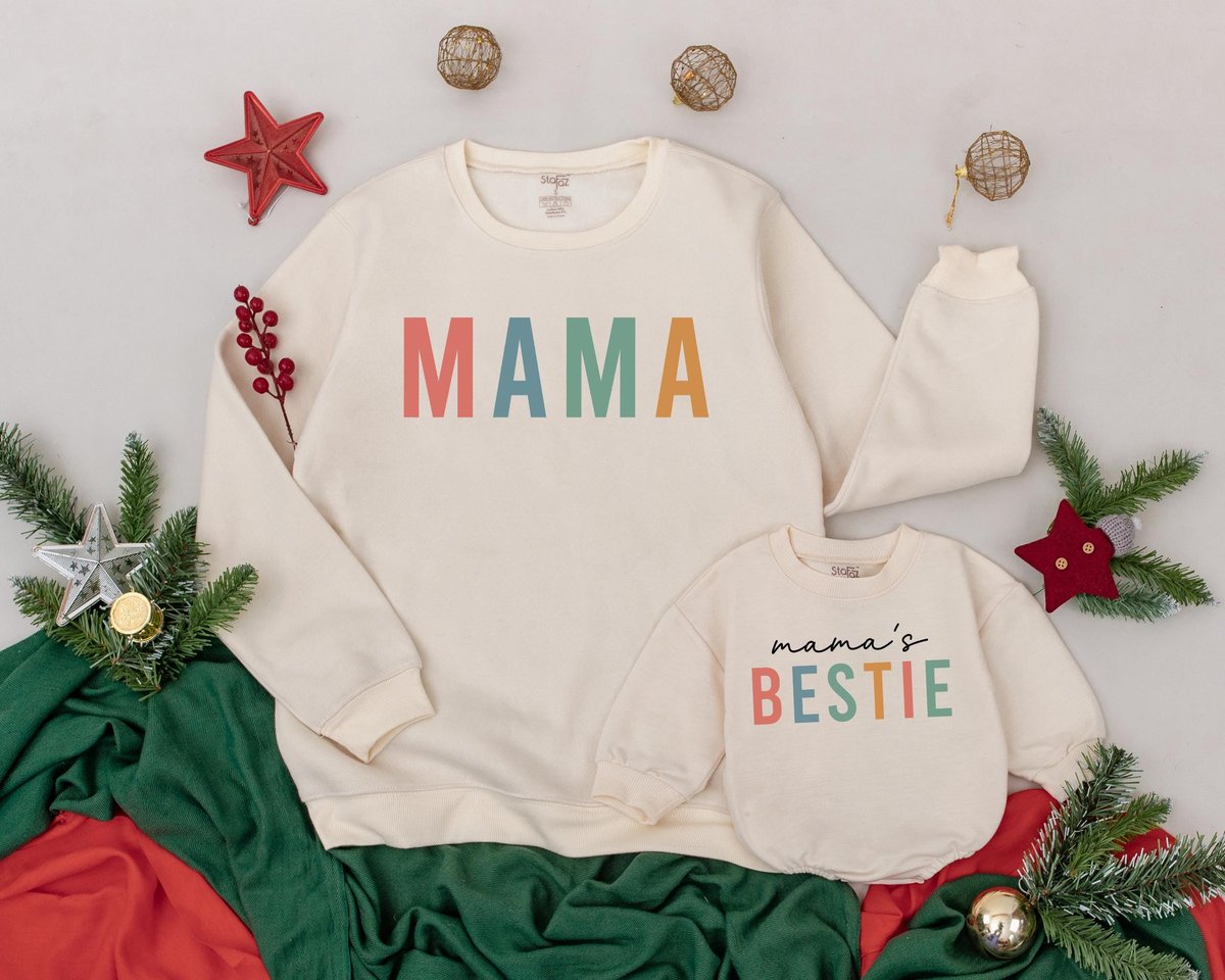 Mama And Mama's Bestie Sweatshirt Mommy and Me Outfit New Mom Gifts Mama Sweatshirt Mom Daughter Ou 171