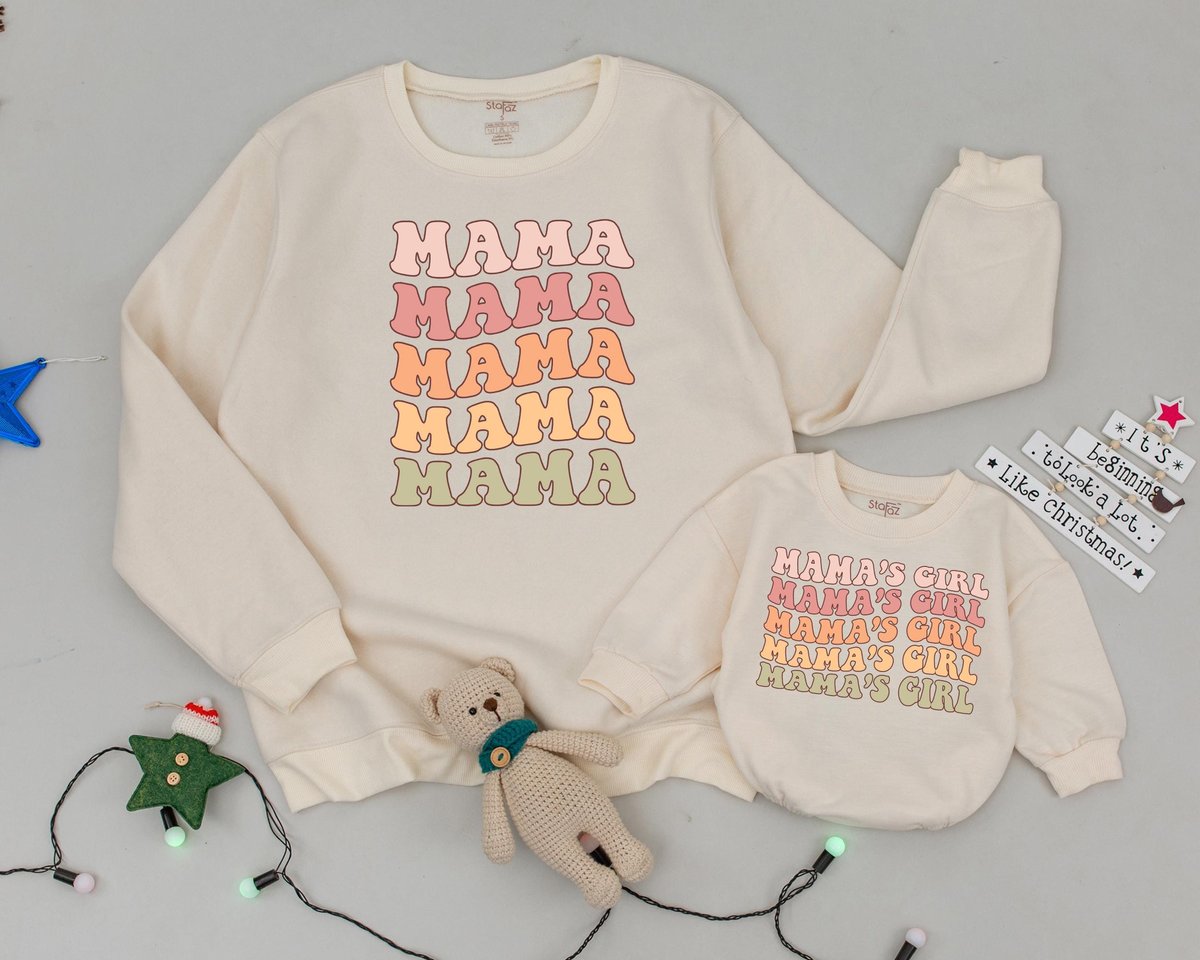 Mama And Mama's Girl Sweatshirts Retro Mama and Girl Mom And Baby Matching Outfit Mama's Girl Swea 171