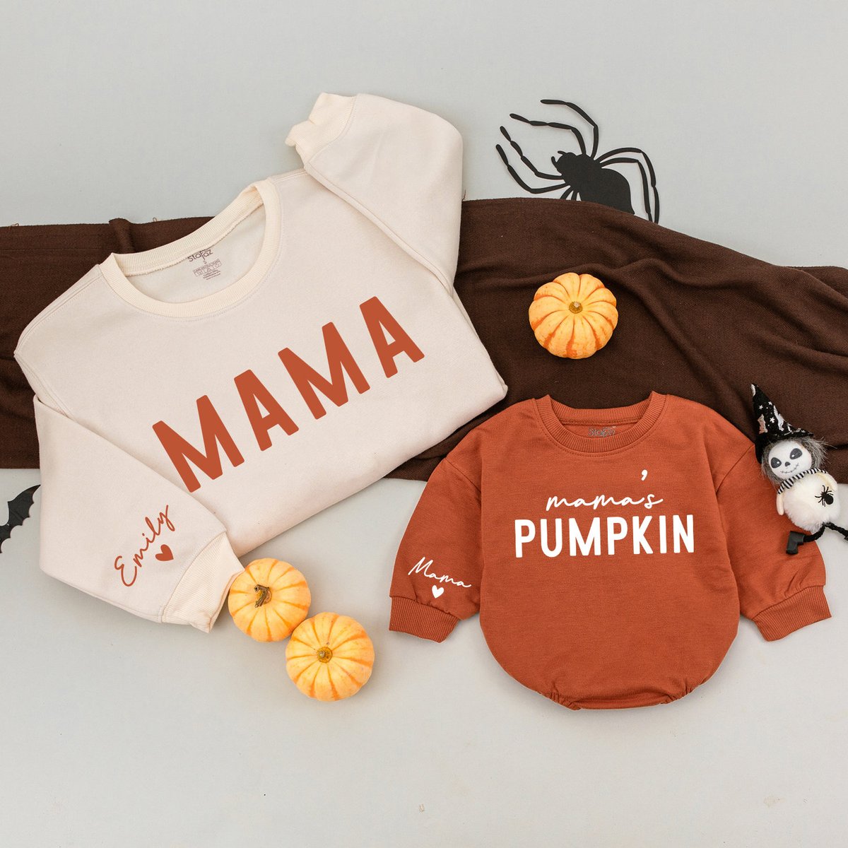 Mama and Mama's Pumpkin Sweatshirt Mommy and Me Outfit Baby Girl Romper Family Matching Kids Fall S 173