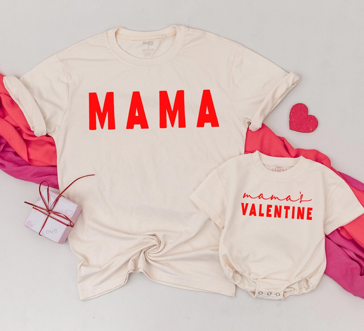Mama and Mama's Valentine T shirt Mom And Baby Matching Daughter Kid Retro Outfit Baby Romper Gifts 185