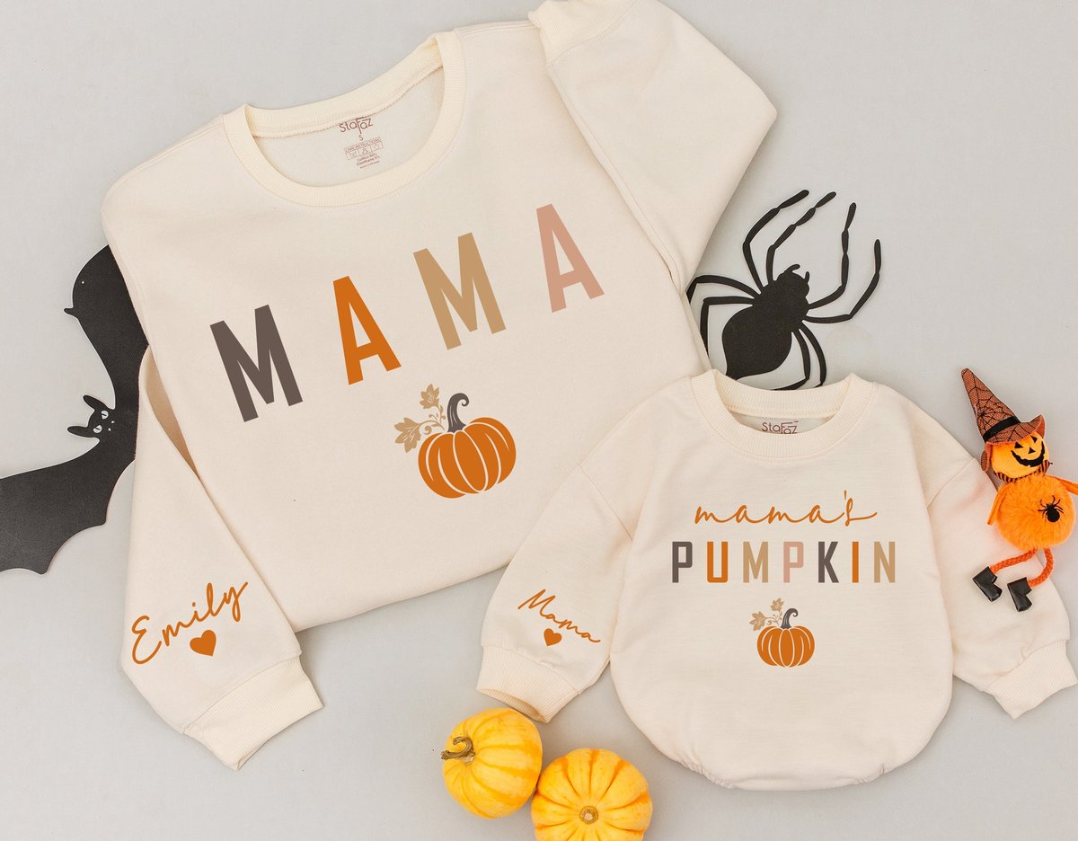 Mama and Mamas Pumpkin Fall Sweatshirts Mommy and Me Sweaters Mom Baby Outfit Matching Outfits Kids 174
