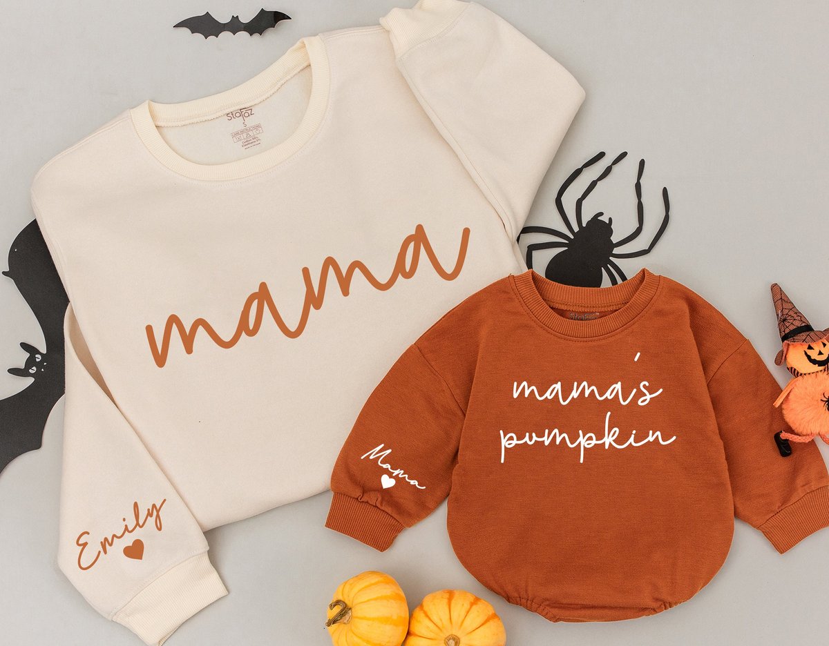 Mama and Mamas Pumpkin Fall Sweatshirts Mommy and Me Sweaters Mom Baby Outfit Matching Outfits Kids 175