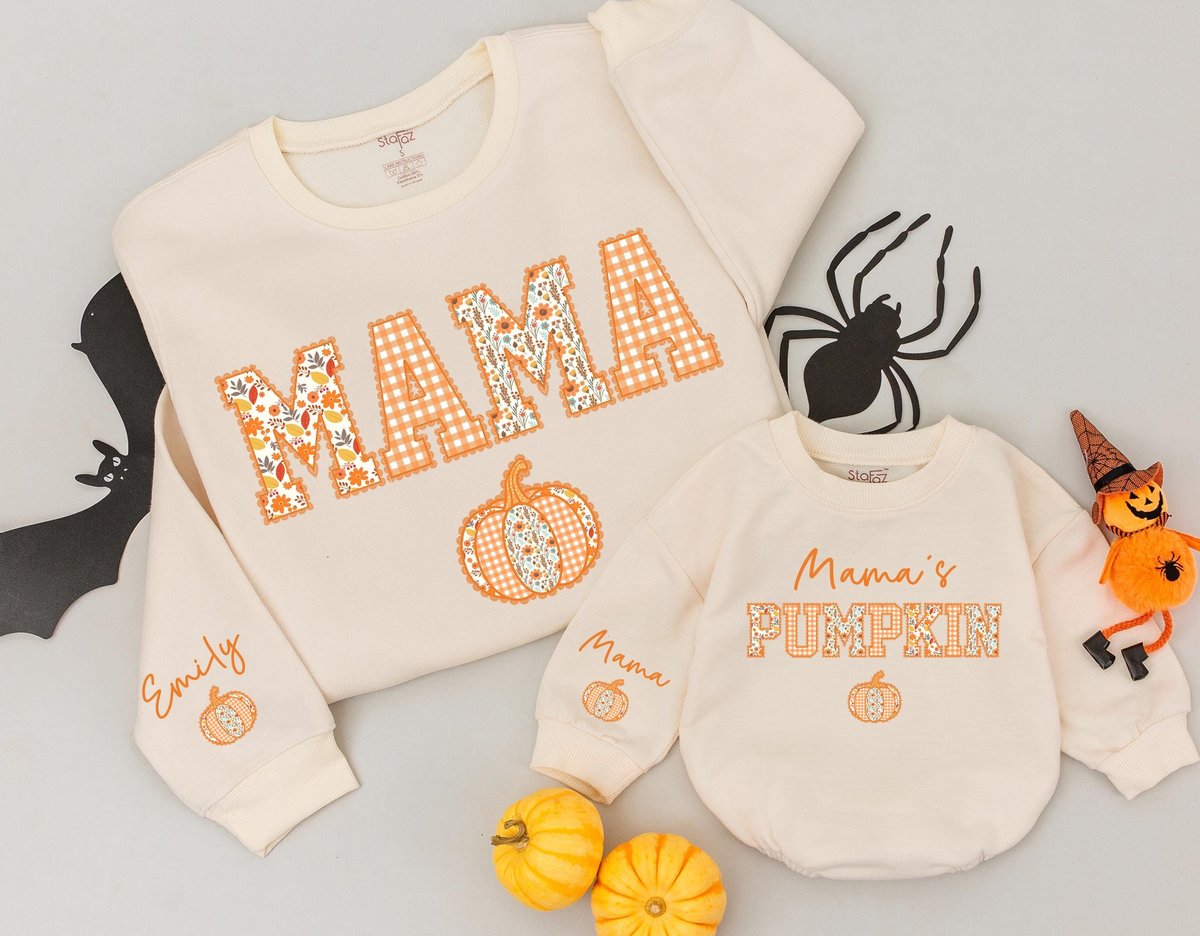 Mama and Mamas Pumpkin Sweatshirts Mommy and Me Sweaters Personalized Matching Outfits Kids Fall Shi 437