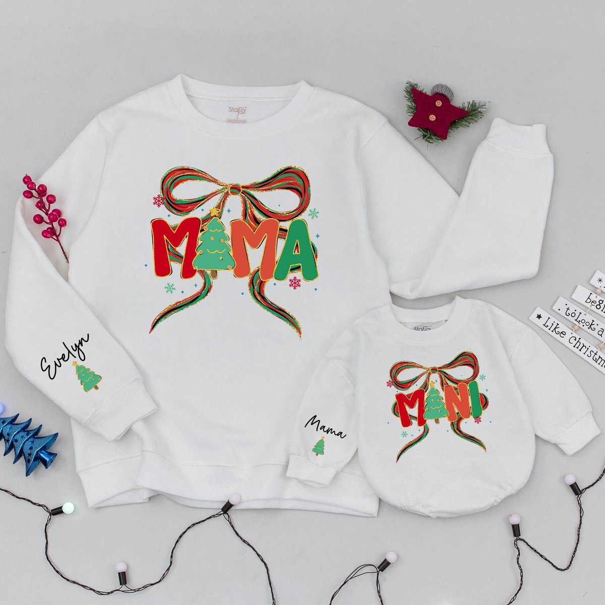 Mama and Mini Bow Christmas Sweatshirt Mommy and Baby Holiday Sweater Custom Family Christmas Outfit 436
