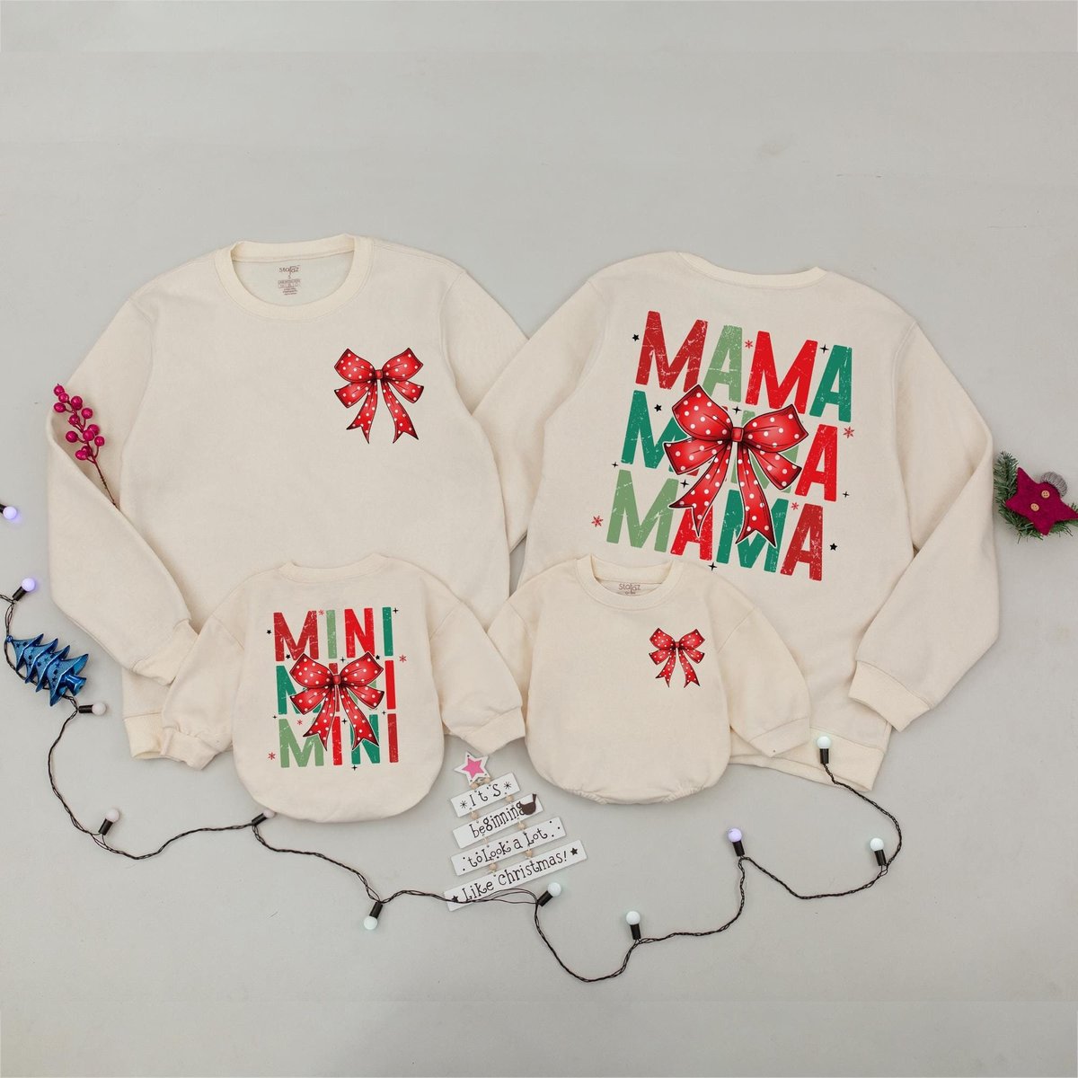 Mama and Mini Christmas Bow Sweaters Christmas Girl Sweatshirt Matching Outfits Trendy Christmas Bab 179