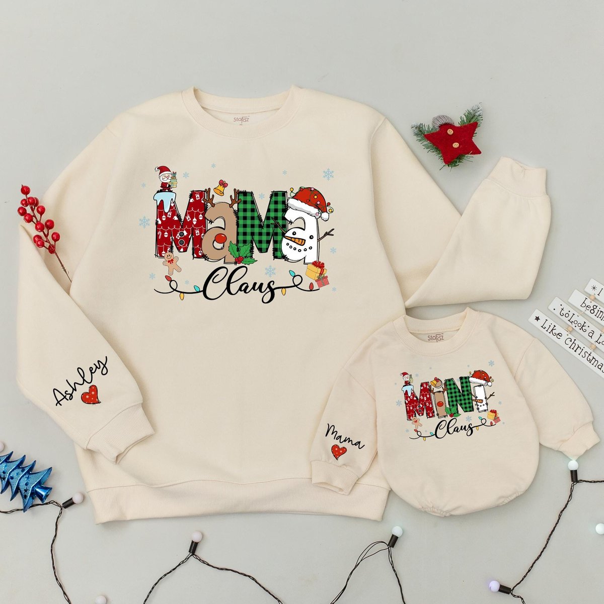 Mama and Mini Claus Christmas Sweatshirt Matching Mommy and Baby Holiday Sweater Custom Family Chris 436