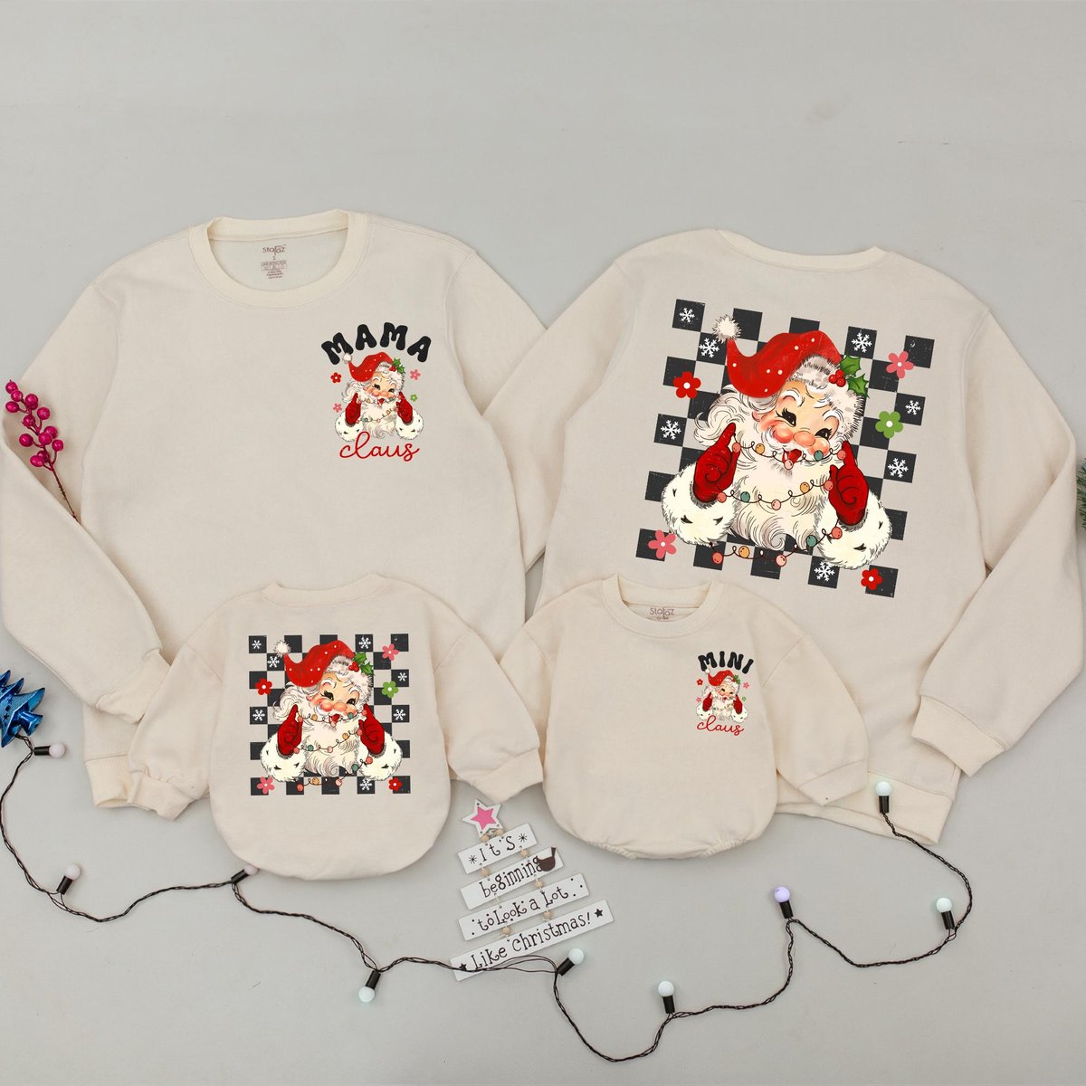 Mama and Mini Claus Christmas Sweatshirt Mom and Baby Holiday Sweater Custom Family Christmas Outfit 437