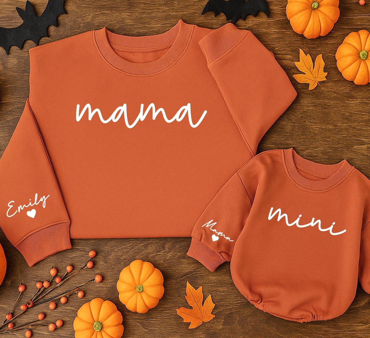 mama and mini Halloween Sweatshirt 2 Sided Shirt Baby romper gift Matching Family Outfits Best Gifts 433