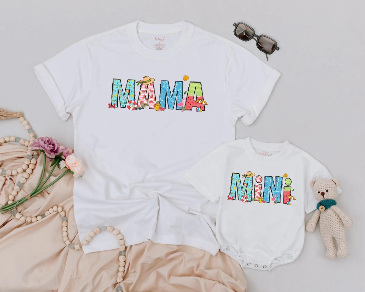 Mama and Mini Matching Summer Shirts Mother's Day Outfit Mom and Daughter Beach Vacation Shirt Trop 189