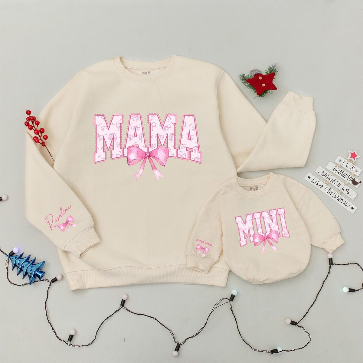 Mama And Mini Pink Bow Sweatshirt Mom And Baby Matching Shirt Mom and Daughter Sweatshirt Baby Girl 183
