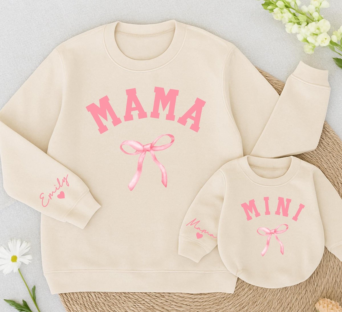 Mama And Mini Pink Bow Sweatshirt Mom And Baby Matching Shirt Mom and Daughter Sweatshirt Baby Girl 433