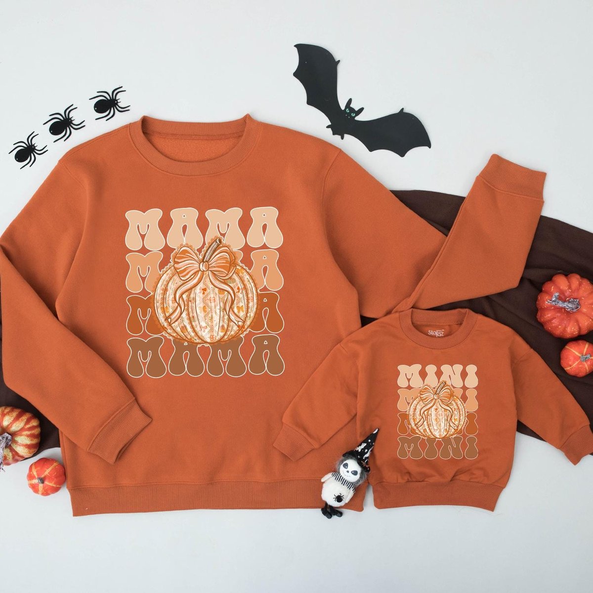 Mama and Mini Pumpkin Matching Sweatshirts Fall Mommy and Me Pumpkin Bow Fall Family Outfit Pumpkin 436